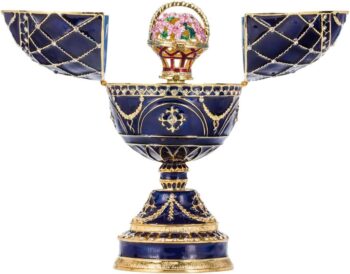 Faberge Style Egg/Music Box/Trinket Jewel Box with Basket of Flowers
