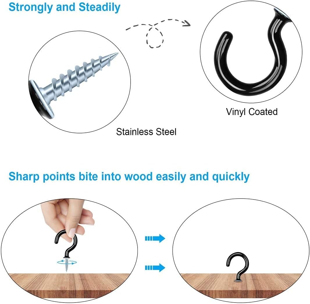 Vinyl Coated Screw-in Cup Hooks - 70Pack Ceiling Hooks in 6 Size for Hanging - Image 4