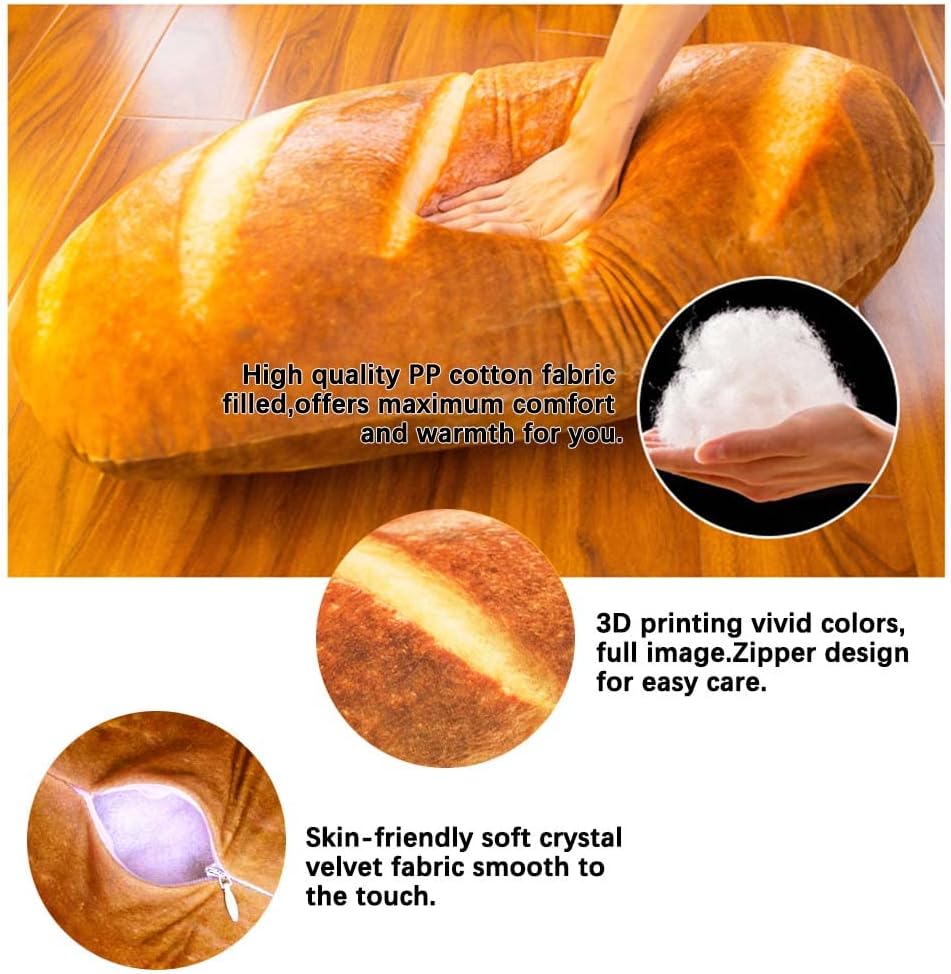 3D Simulation Bread Pillow, Plush Stuffed Food Lumbar Back Cushion,Soft 3D - Image 4