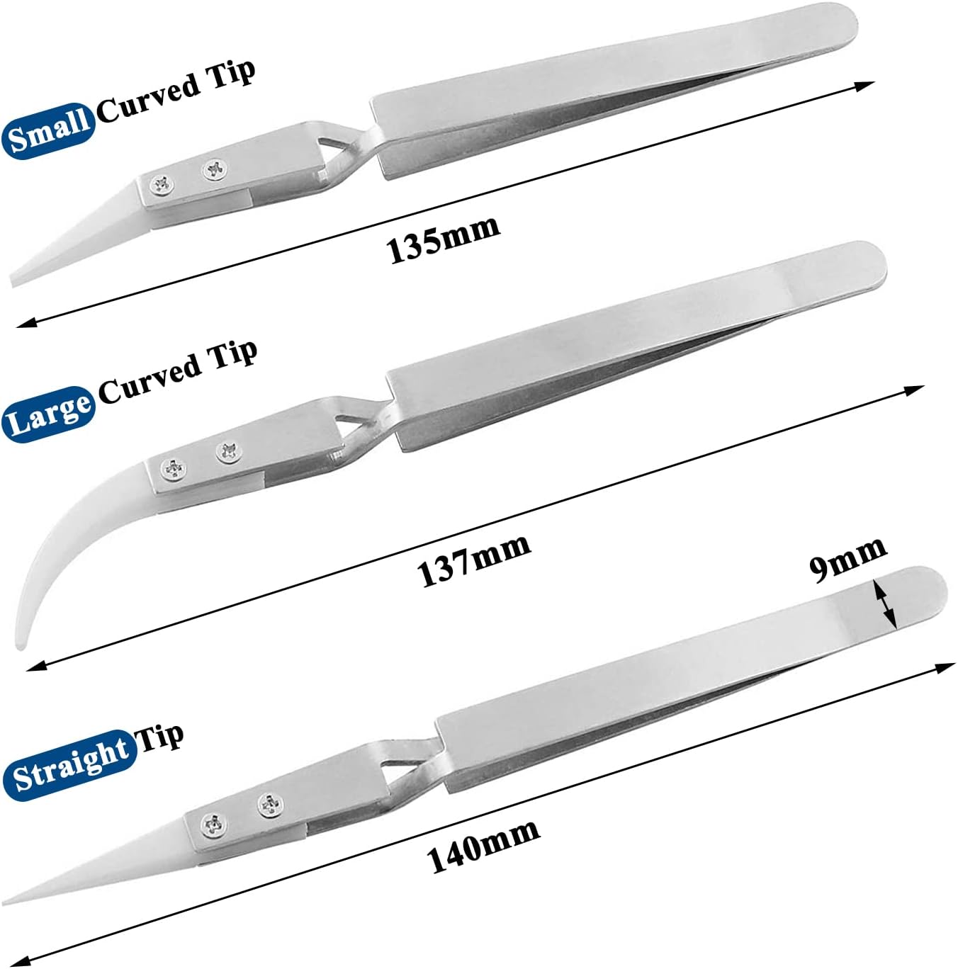 3 Pcs Precision Reverse Ceramic Tweezer Set Heat Resistant Non-Conductive - Image 4