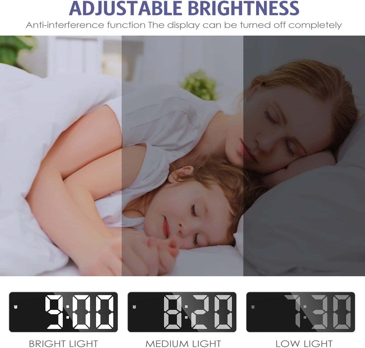 Digital Alarm Clock, Bedside Alarm Clock with Large LED Display, Non Ticking - Image 3