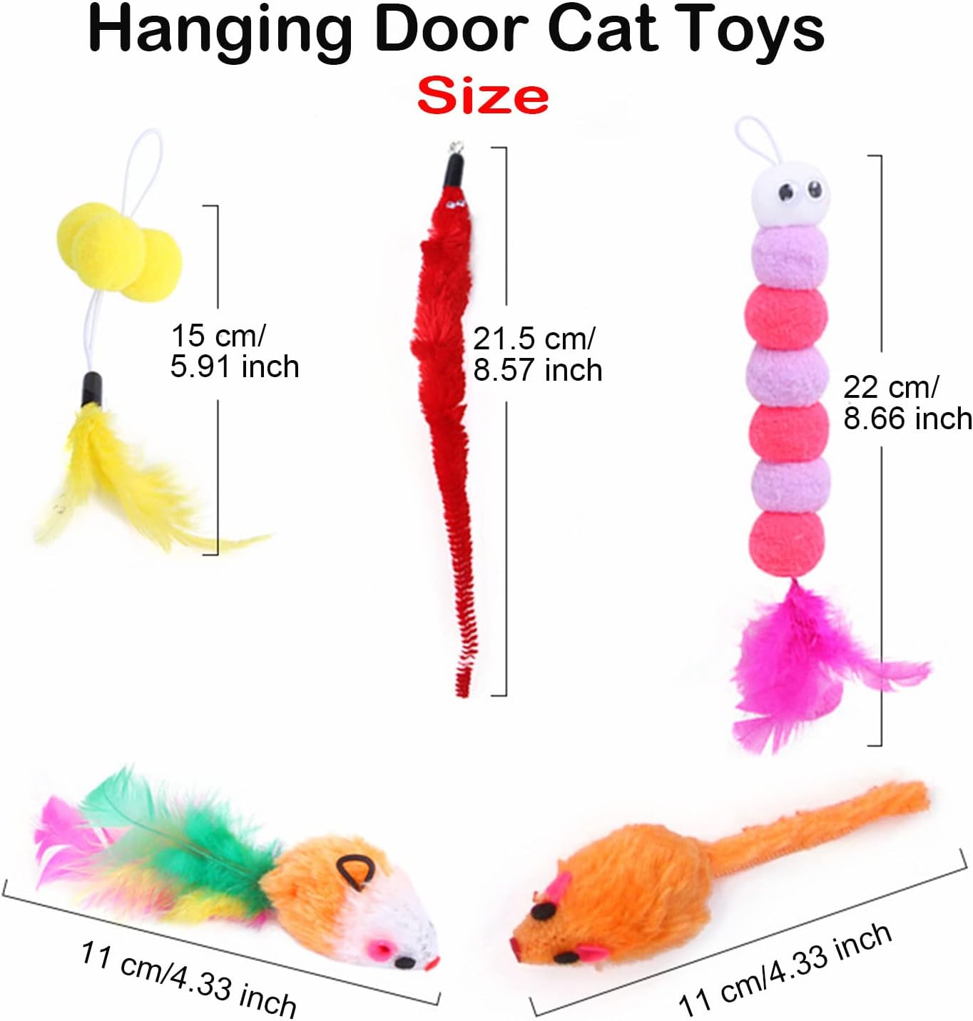 6 Pcs Hanging Door Cat Toys Kitten Teaser Feather, Kitten Toys, Retractable Cat - Image 3