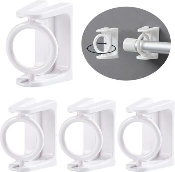 Self Adhesive Curtain Rod Bracket,4Pcs ABS Wall Bracket Hooks,360° Rotating Ring