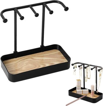 Hanging Organizer-5 Hooks Jewelry Organizer Stand, Box Display with Jewelry Tray