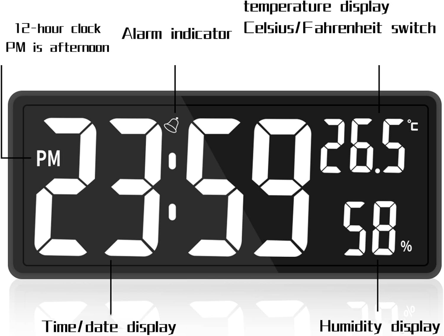 LED Digital Wall Clock, Digits Display,Silent Non-Ticking Clock Decorative Wall - Image 5