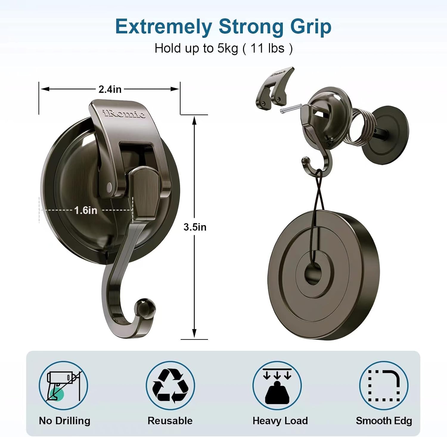 Heavy Duty Vacuum Suction Cup Hooks (2Pack) for Shower, Glass - Image 3