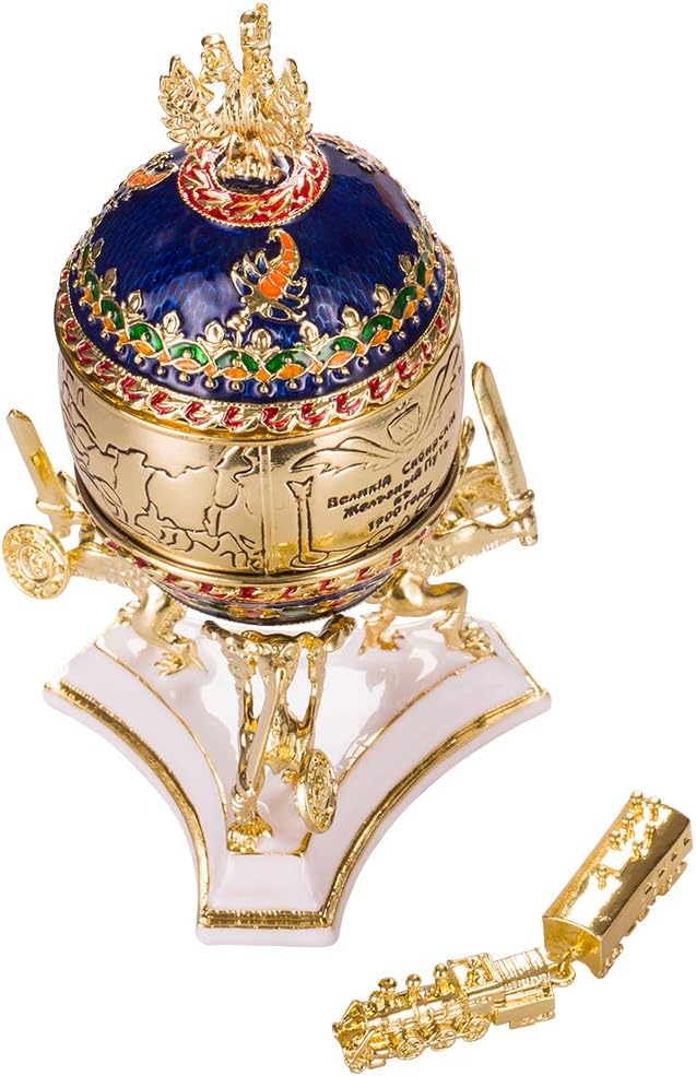 Faberge Style Trans-Siberian Railway Egg/Trinket Jewel Box with train 12,5 cm - Image 4