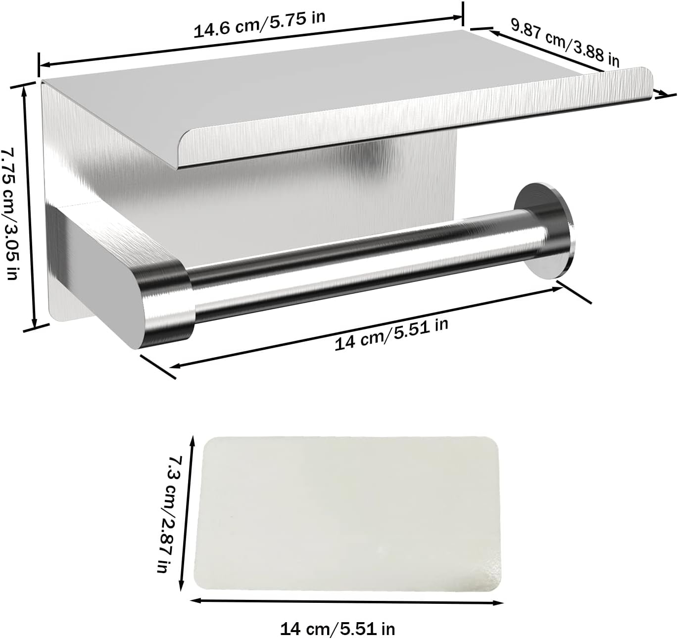 S Brushed-Nickel Toilet Paper Holder with Shelf - Wall-Mount Or Self Adhesive - Image 6