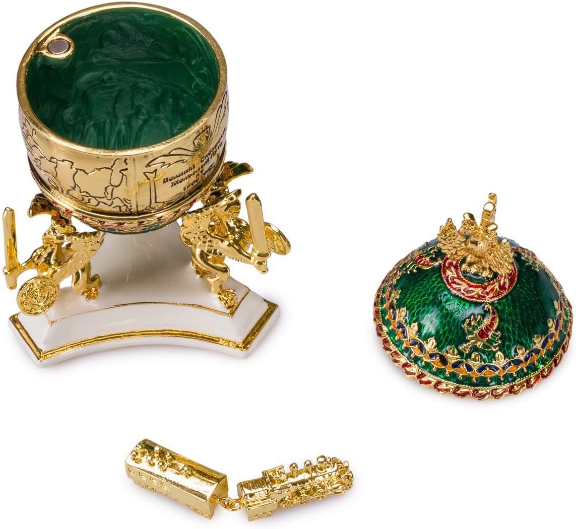 Faberge Style Trans-Siberian Railway Egg/Trinket Jewel Box with train 12,5 cm - Image 2