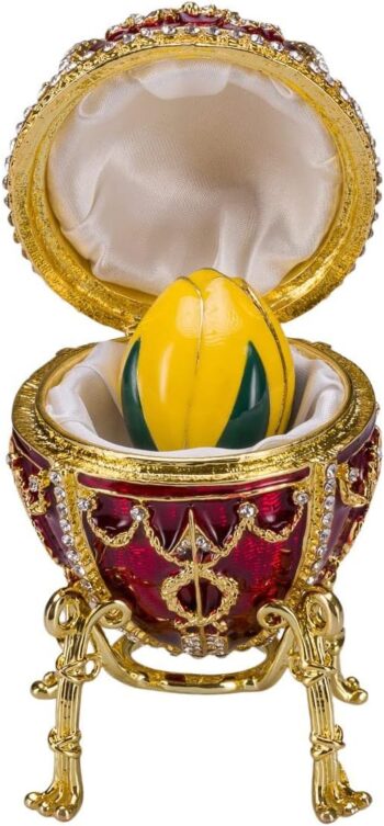 Faberge Style Rosebud Egg/Trinket Jewel Box with Flower 9,5 cm red
