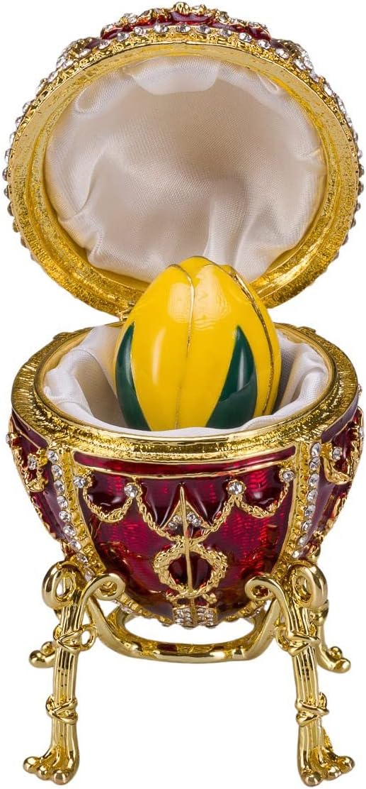 Faberge Style Rosebud Egg/Trinket Jewel Box with Flower 9,5 cm red