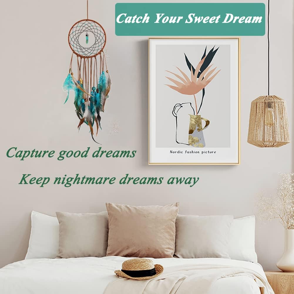 Dream Catcher for Girls Kids Blue Black Brown Feather Handmade Dream Catchers - Image 4