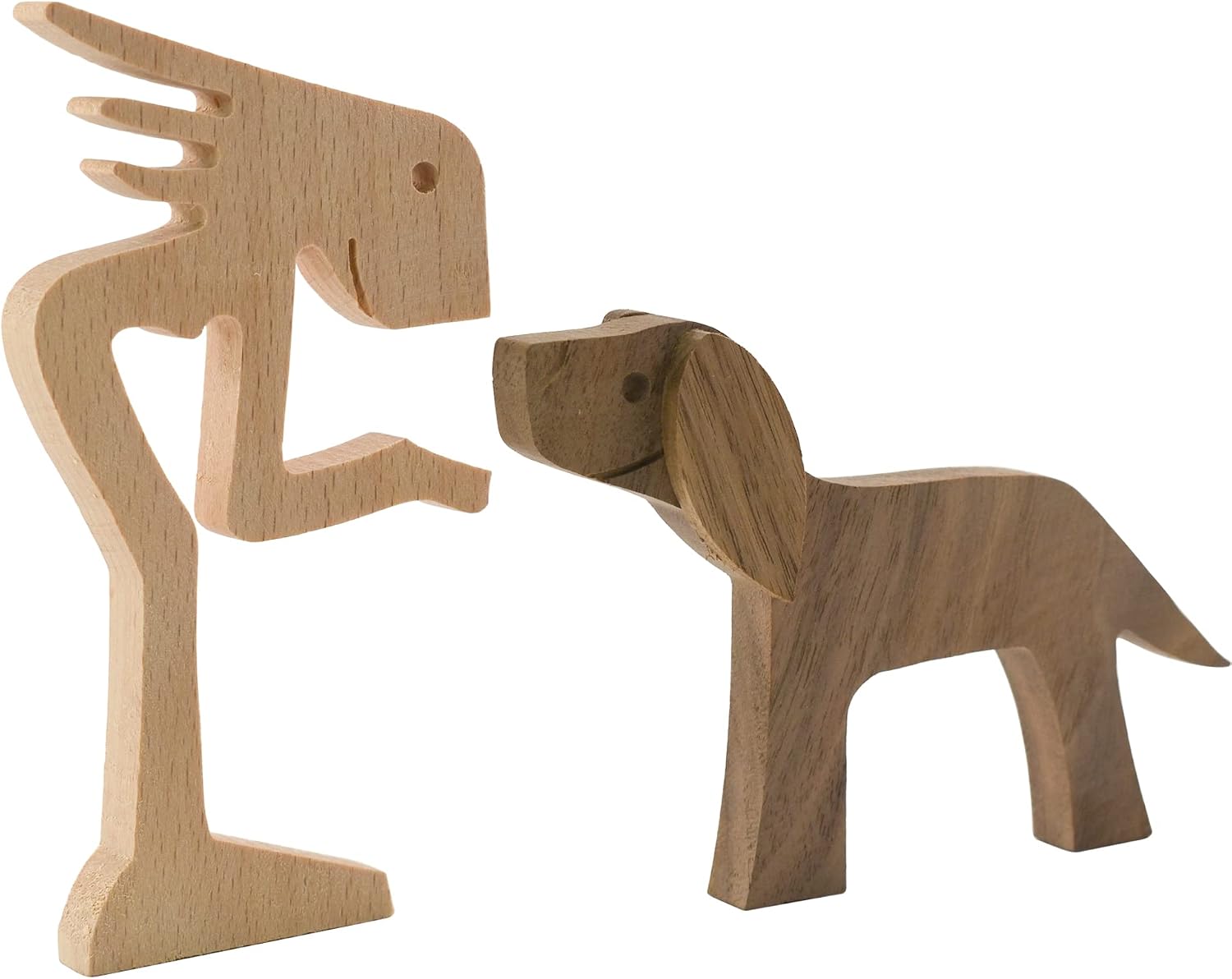 Wooden Dog Figurines Hand Carved Wood Dog Human Sculpture Statue Handmade - Image 5