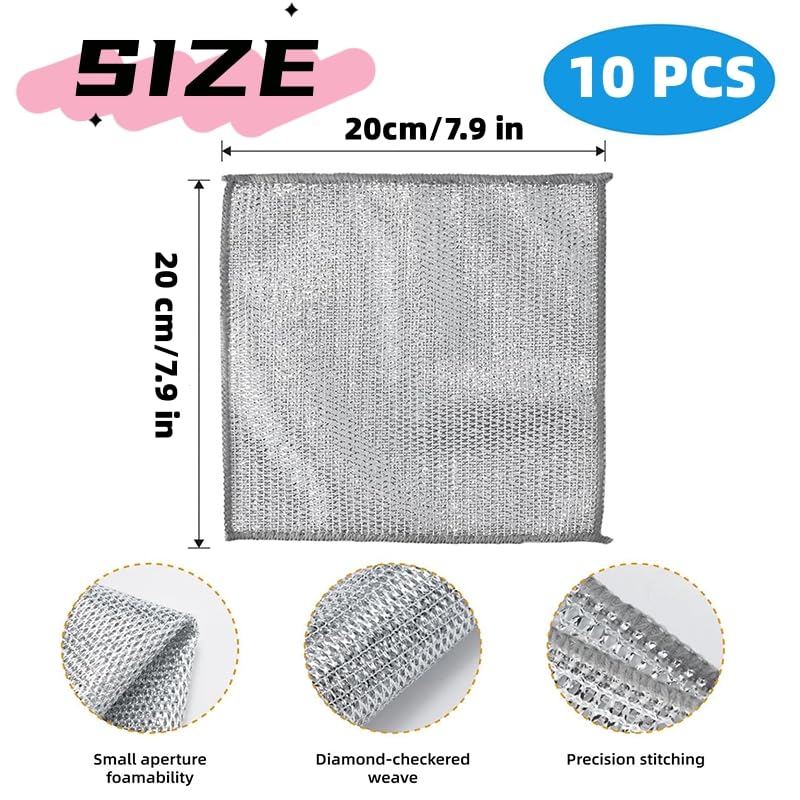Multipurpose Wire Dishwashing Rags, 10Pcs Double Layer Reusable Cleaning Cloths - Image 2