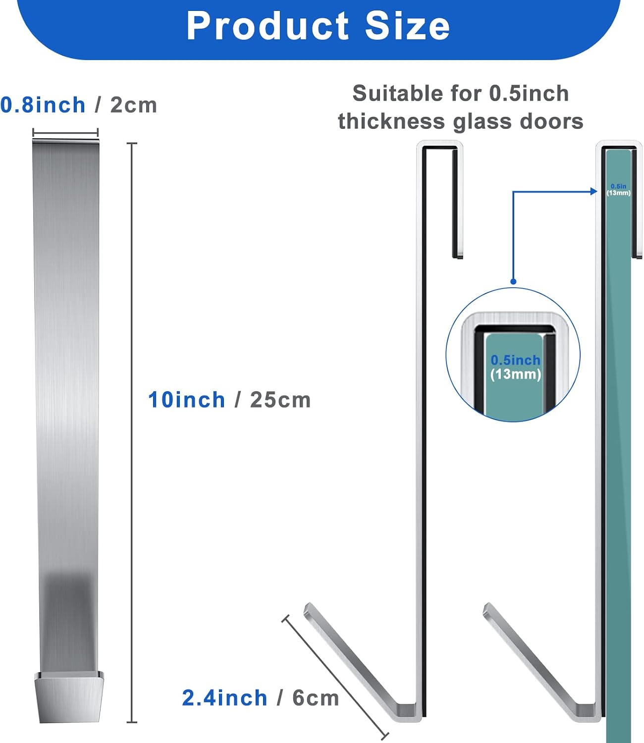Shower Door Hooks 10 in, Shower Hooks for Towels, Heavy Duty Drilling-Free - Image 4