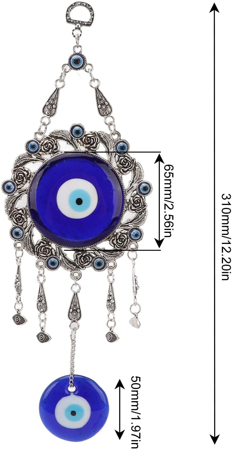 Turkish Glass Blue Evil Eye Wall Hanging Ornament, Hollow Flowers Wall Hanging - Image 5