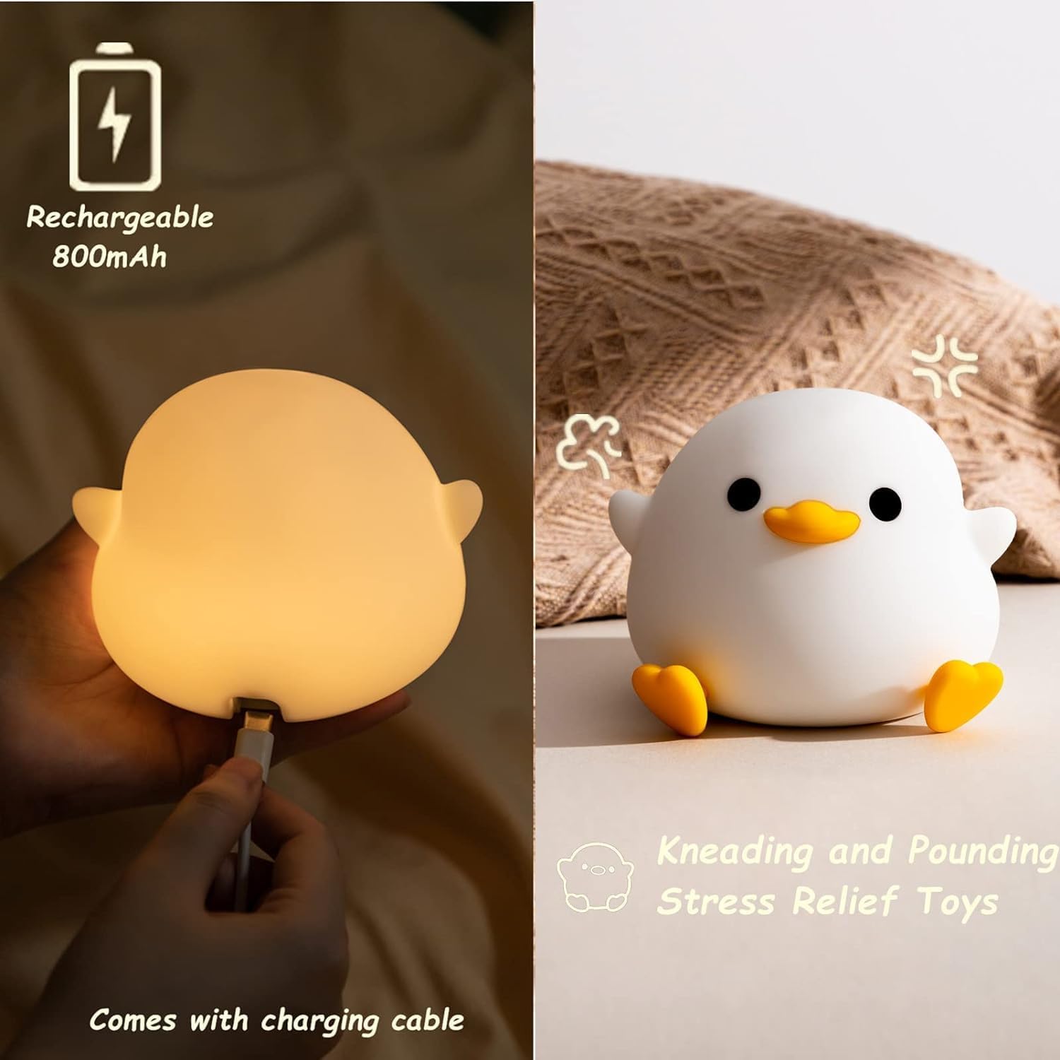 Cute Duck Night Light for Kids Animal Silicone Nursery Rechargeable Table Lamp - Image 5