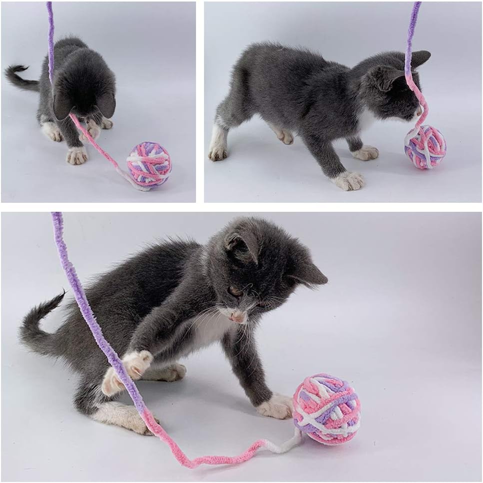 Cat Toy Balls - 5 PCS Colorful Yarn Cat Balls Built-in Bell Cat Toys Interactive - Image 2