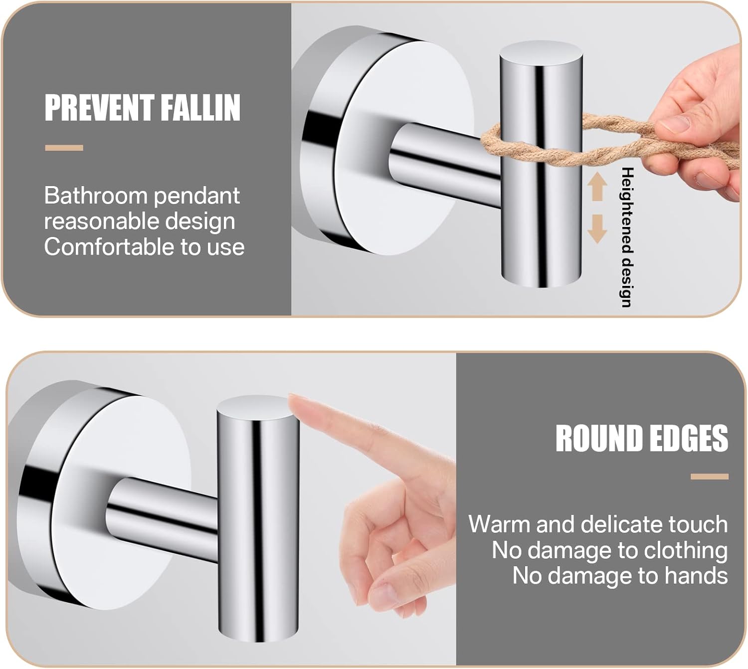 2PCS Bathroom Towel Hook, Screw in Coat Hooks Wall Mounted Chrome Robe Hooks - Image 4