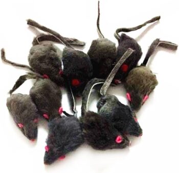 12 Piece Pack Rattle Furry Mice Cat Toy Realistic Fur Mice Squeak Toys Color