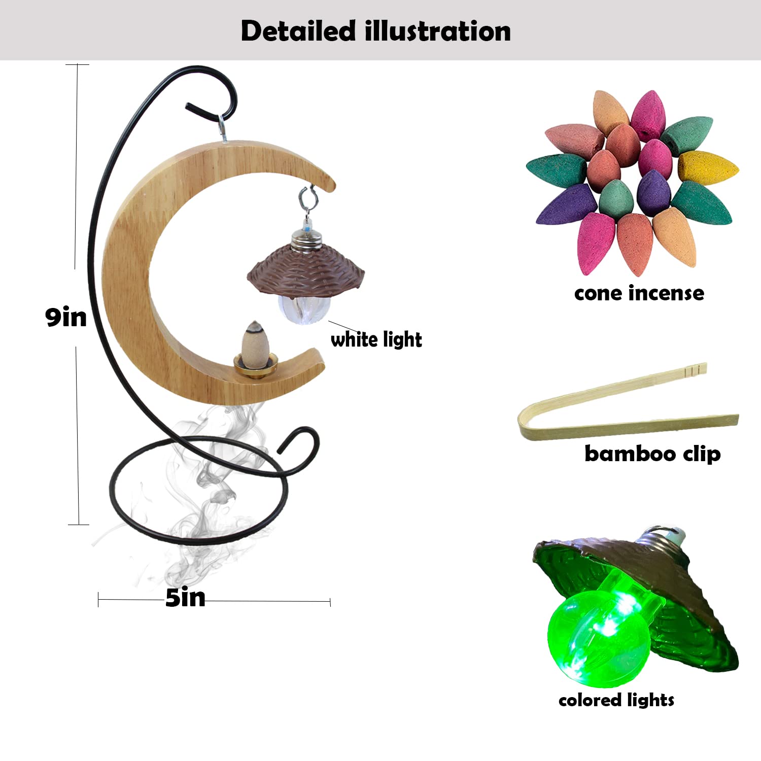 Solid Wood Moon Shape Hanging Backflow Incense Burner Waterfall Incense Holder - Image 4