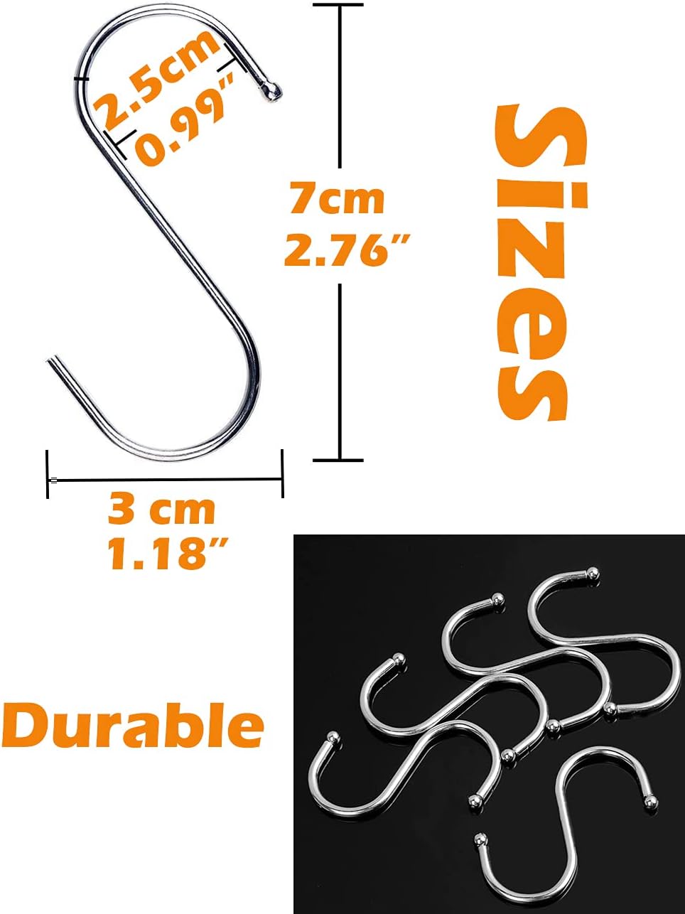 Stainless Steel S Shaped Hooks Hangers, Heavy Duty S Hooks, 20PCS Multipurpose - Image 2