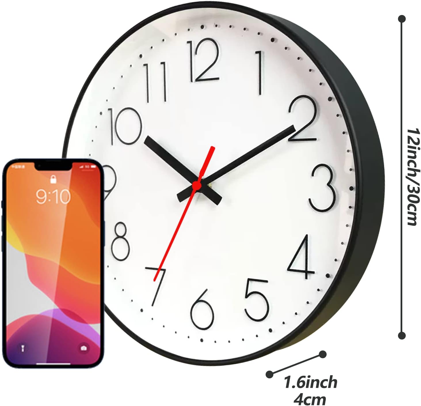 Wall Clock, Modern Wall Clock 12 Inch Silent Non-Ticking, Wall Clocks Battery - Image 2