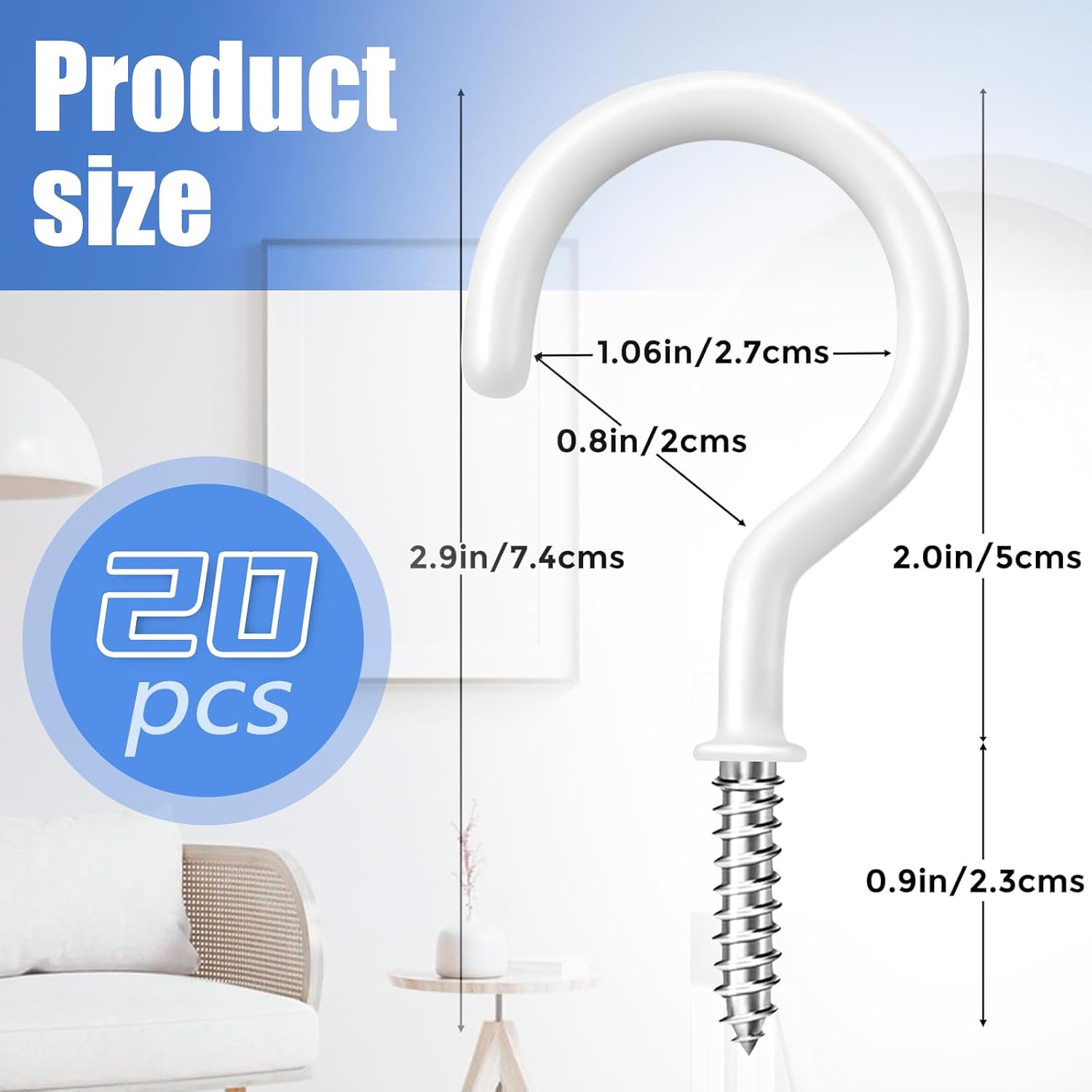 20 Pcs White Ceiling Hooks, 2.9 Inch Steel Hanging Hooks, Rust-Resistant Ceiling - Image 4