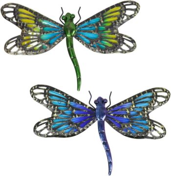 2Pcs Metal Dragonfly Wall Decor Outdoor Dragonfly Wall Art Glass