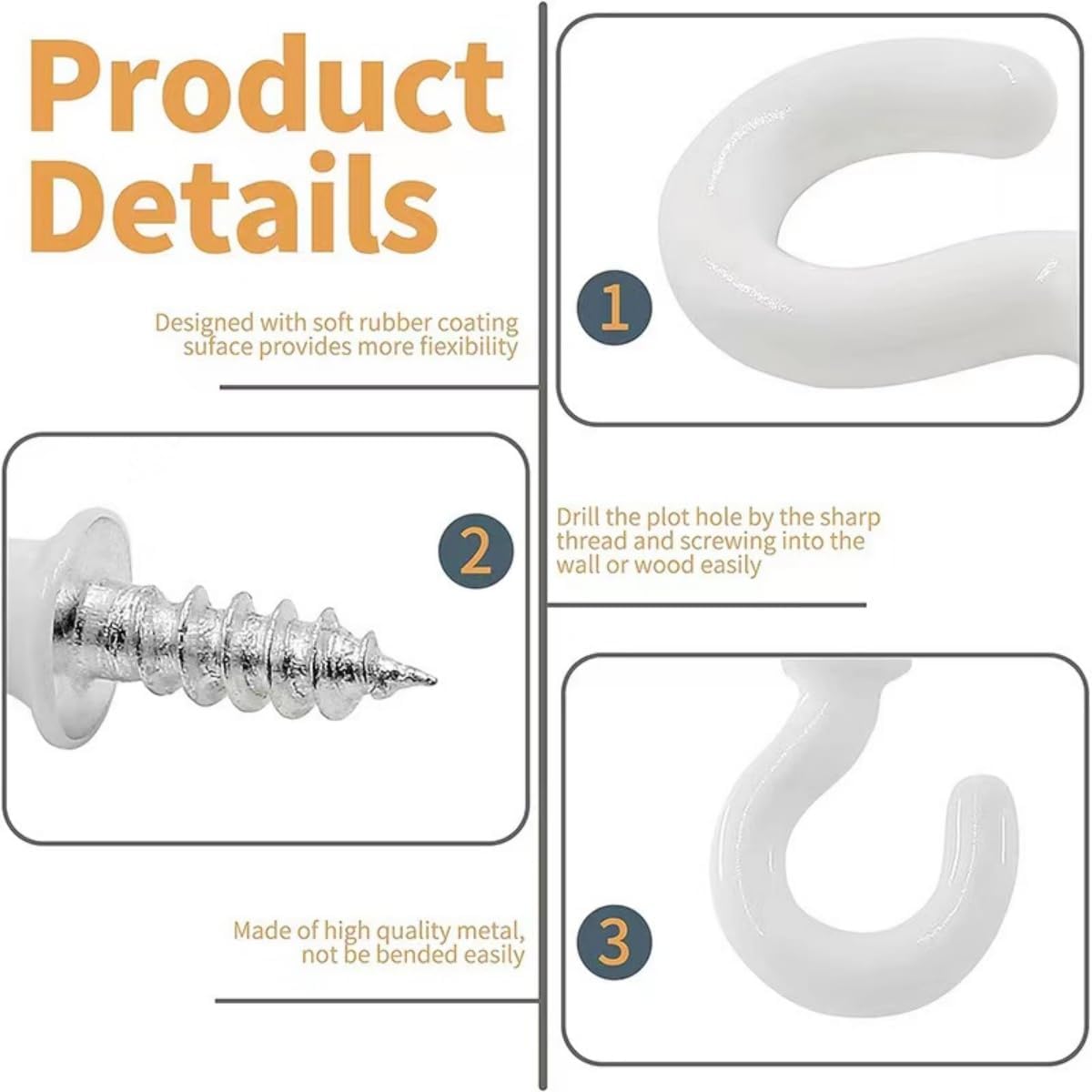 18 Piece White Cup HooksScrew-On Ceiling HooksScrew-On Mug HooksWall Hanger Set - Image 3
