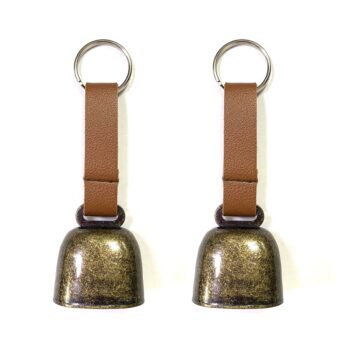 Small Cow Bell for Dog Collar with Leather Strap, Bear Warning Bell
