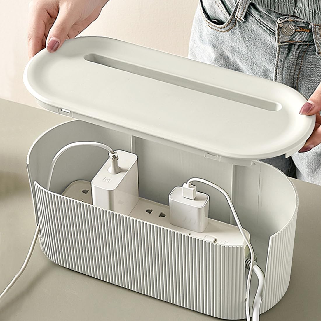 High-Capacity Cord Organizer Box Nordic Style Cord Box Socket Storage with Cover - Image 7