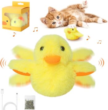 Interactive Cat Toys Duck-Catnip Chew Toy,USB Rechargeable Plush Duck