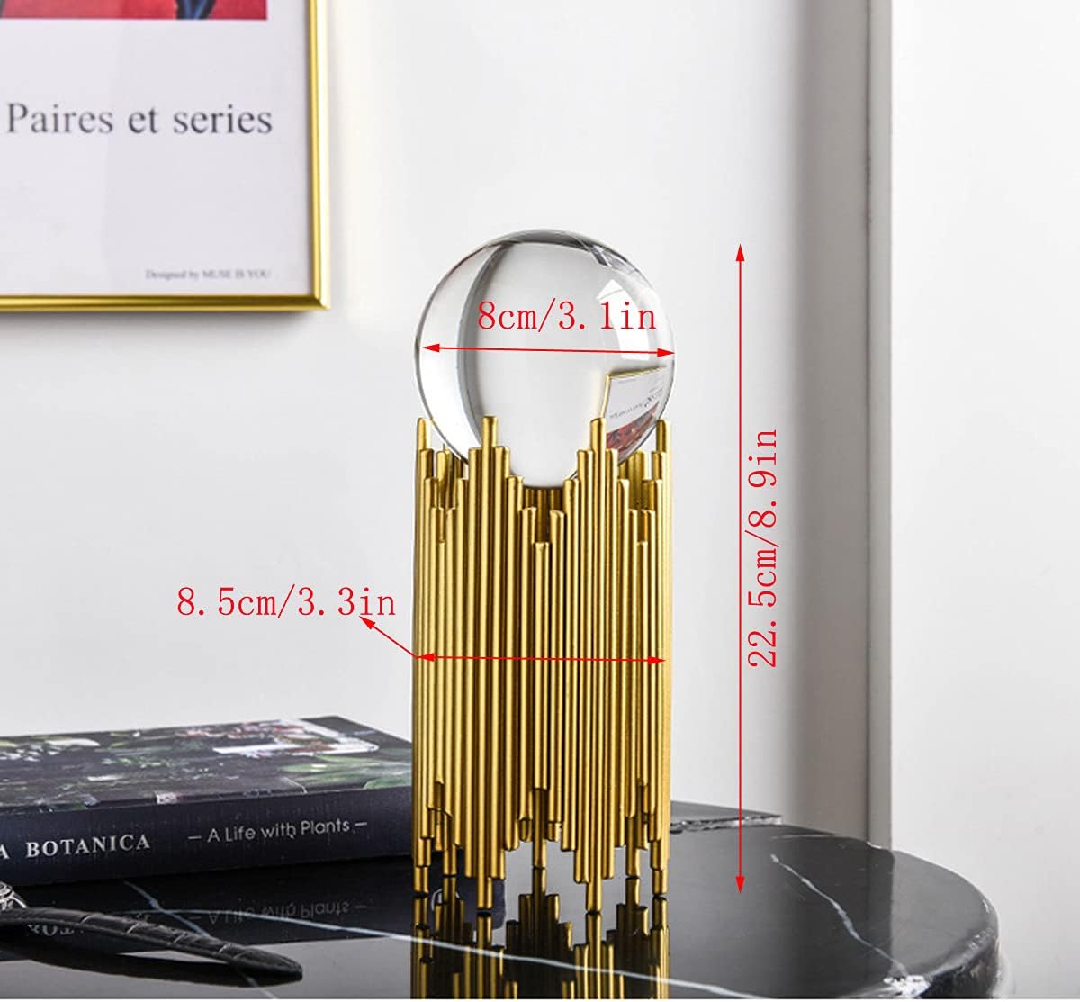 Modern Abstract Art Crystal Ball with Gold Iron Stand Decorative Ornaments - Image 3