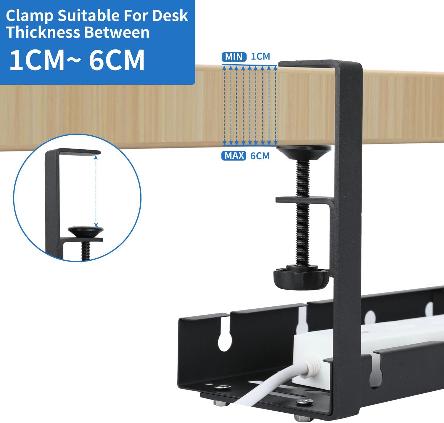 Under Desk Cable Management Tray - Black Iron Cable Tray Under Desk - Clamp - Image 3