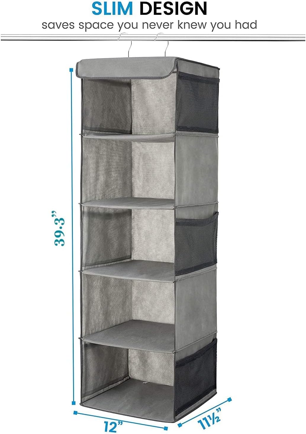 2-Pack 5 Shelf Hanging Closet Organizer Space Saver, Foldable Roomy Breathable - Image 3