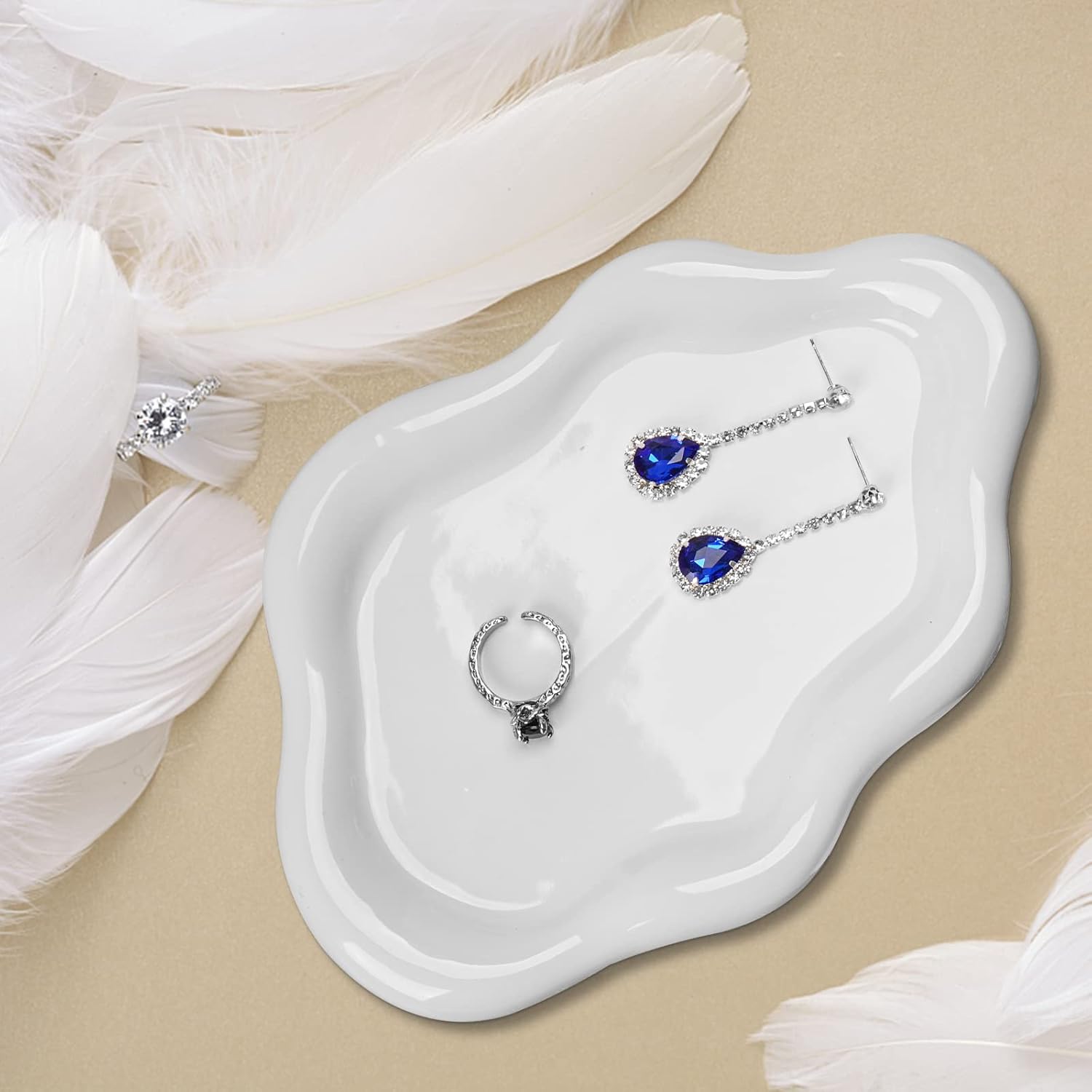 Ceramic Jewelry Tray Dish for Ring Key Trinket, Cute Cloud Shape Decorative - Image 5