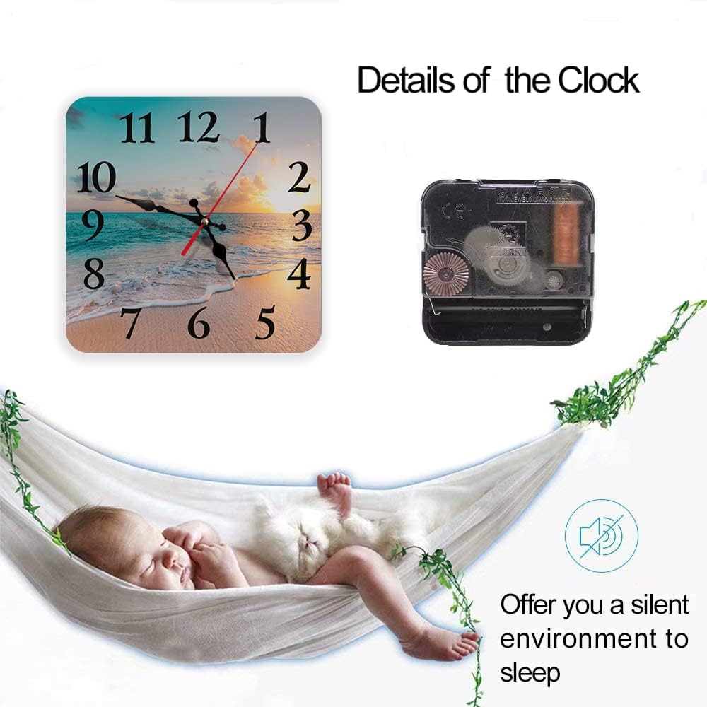 Wall Clock, Square Silent Non Ticking Clock 12 Inch, Sea Beach Blue Sky Sand - Image 4