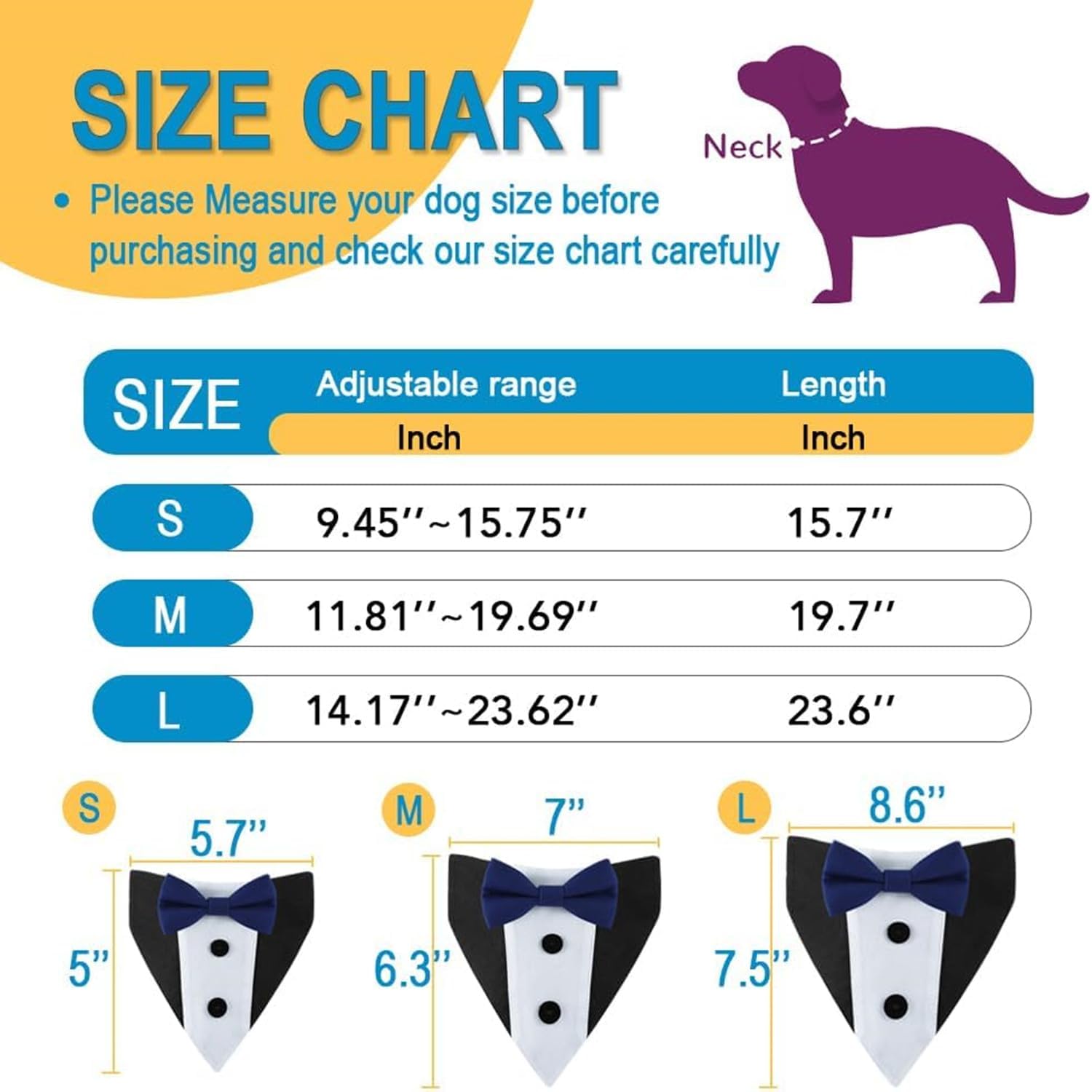 Dog Tuxedo,Formal Wedding Dog Bandana Adjustable Collar with Bowtie,Detachable - Image 2