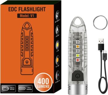 Small Keychain Flashlight with Red UV Blue Light - 400LM Rechargeable Mini