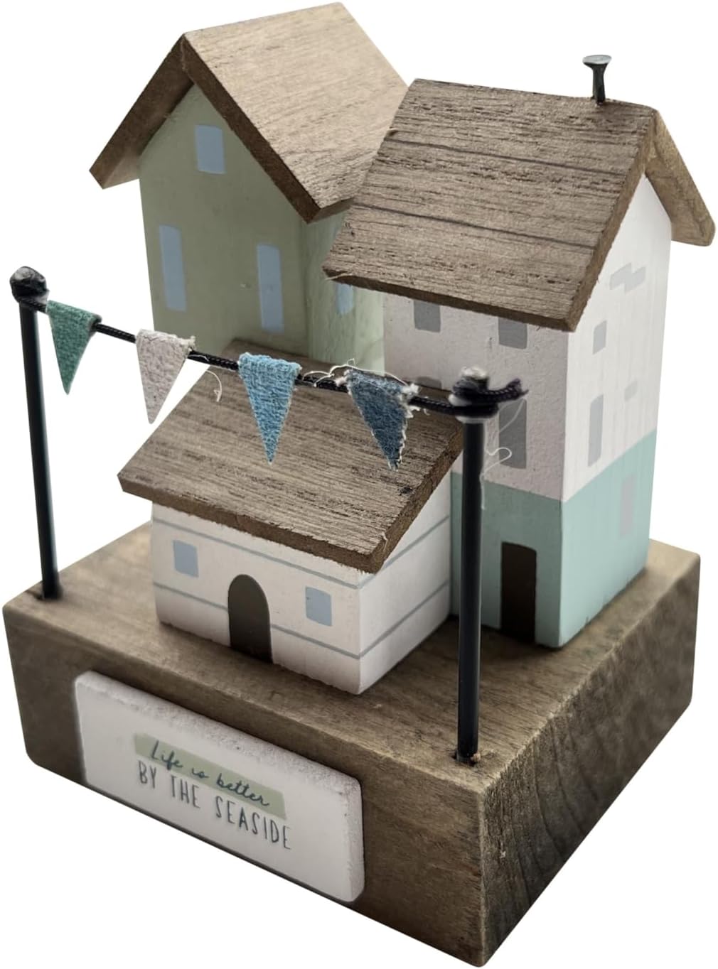 "Oh I Do Like to Be Beside the Seaside" Beach Hut Sculpture on Square Base, 5.5