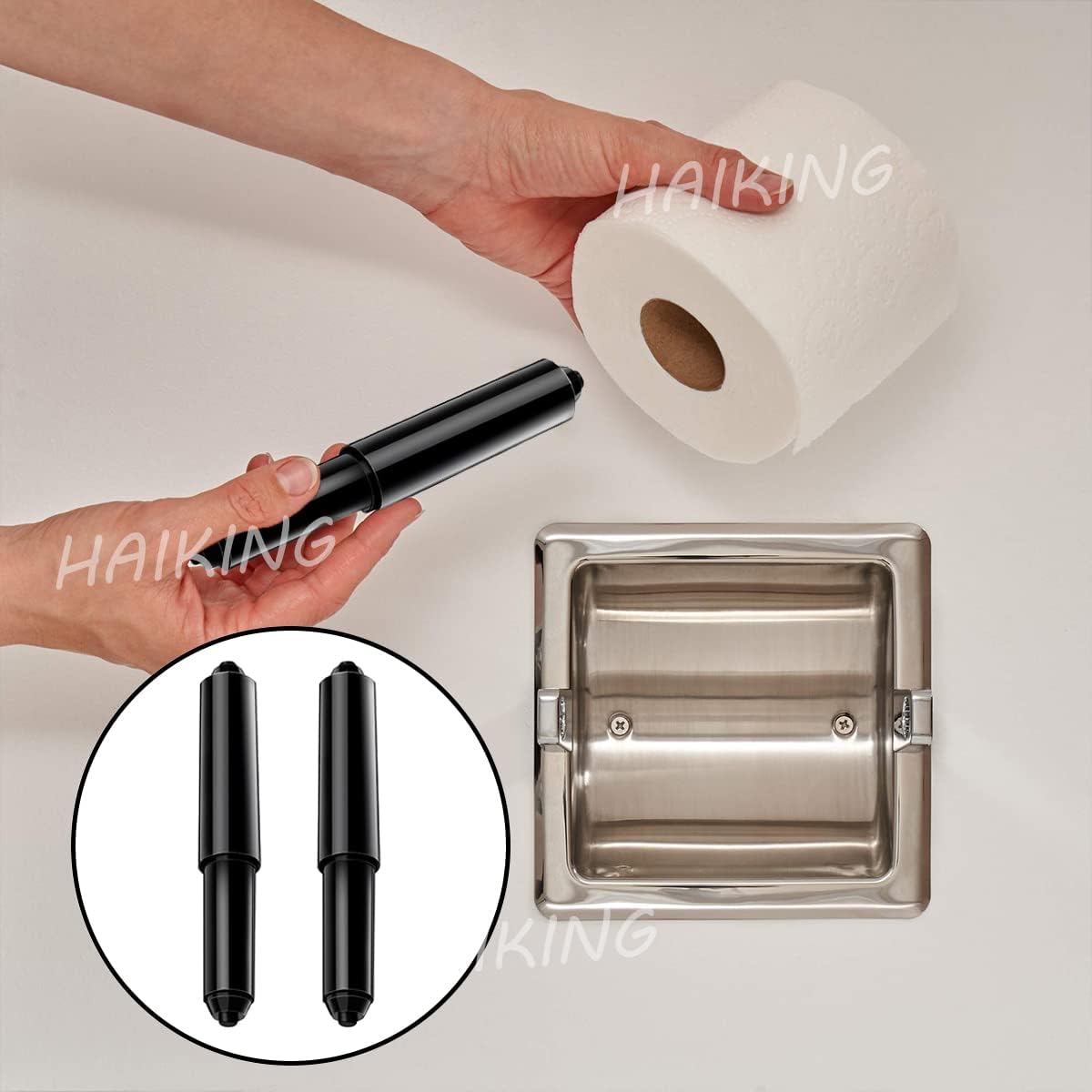 Toilet Paper Holder Roller, 2 Pcs Black Replacement Plastic Spring Loaded Insert - Image 3