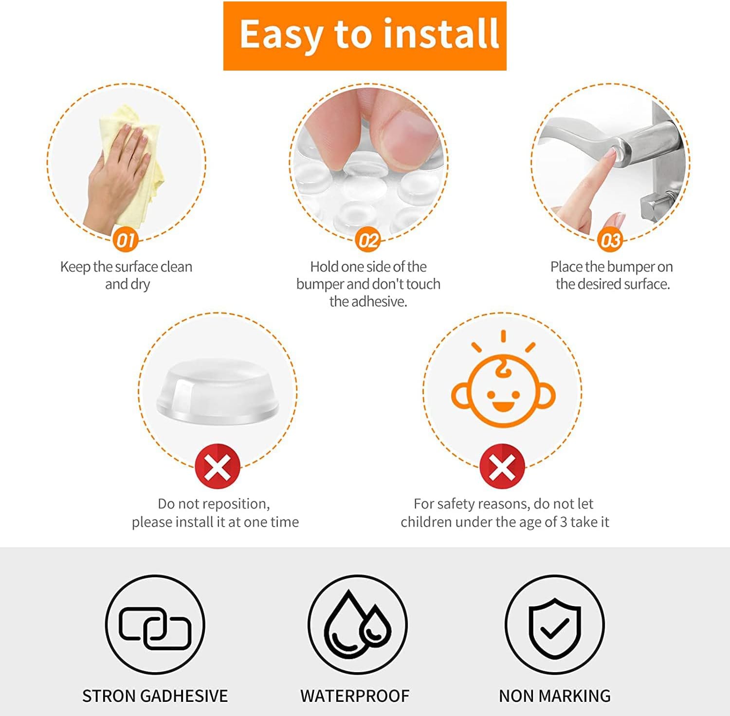 Door Stopper Wall Protector,Adhesive Silicone Reusable Bumper Protector Clear - Image 3