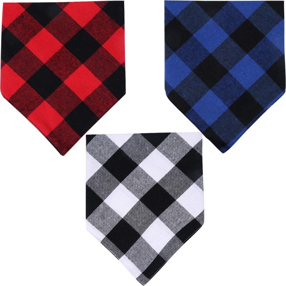 3 Pack Dog Bandana Plaid Reversible Triangle Bibs Scarf Accessories for Dogs - Image 2
