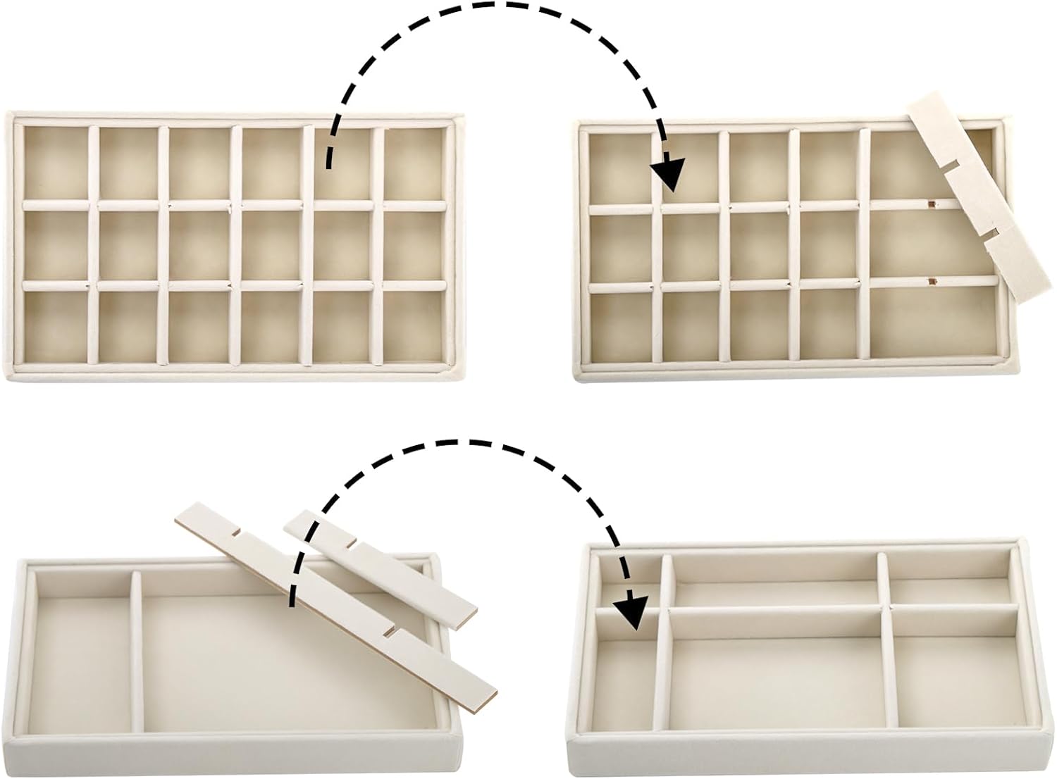 Set of 8 Velvet Jewelry Tray, Drawer Insert Divided Storage Holder Stackable - Image 3
