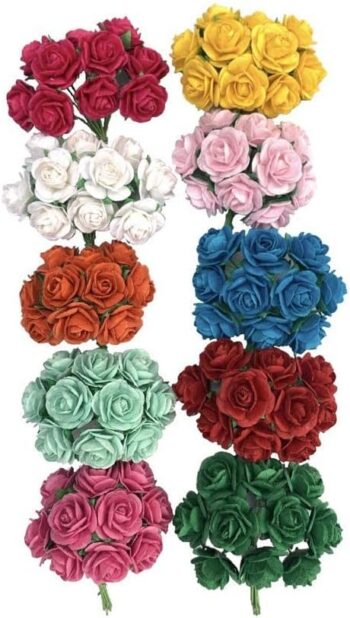100 Mixed Color 10mm Artificial Mulberry Paper Rose Flower Wedding Scrapbook