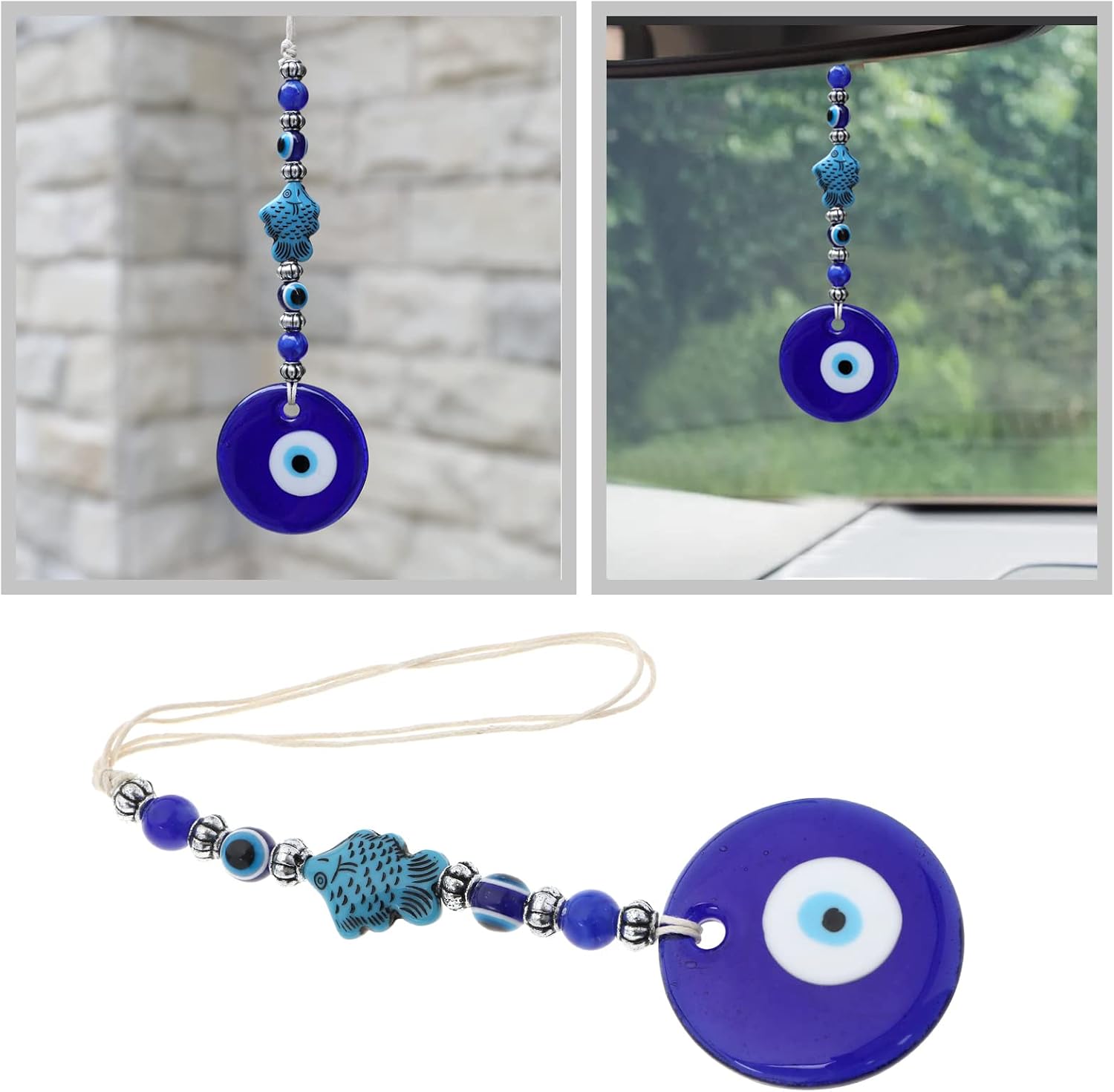3PCS Blue Evil Eye Hanging Ornament Handmade Lucky Charm Pendant Wall Hanging - Image 3