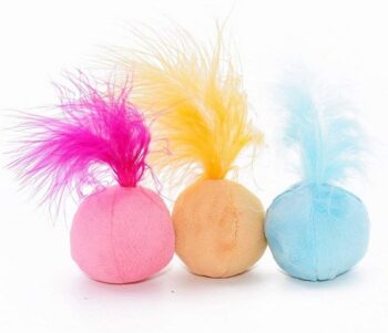 Furry Rattle Ball Cat Toy with Feather & Catnip - Best Interactive Pom Pom Balls