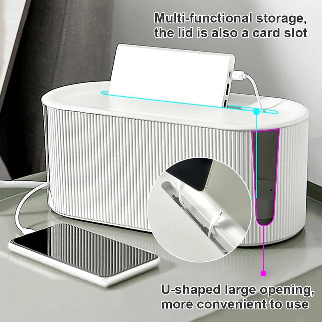 High-Capacity Cord Organizer Box Nordic Style Cord Box Socket Storage with Cover - Image 6