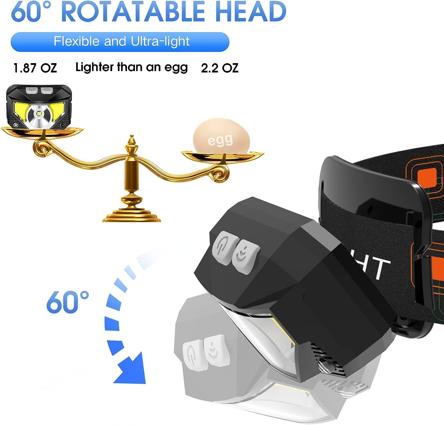 Headlamp Flashlight, 800 Lumen Ultra-Light Bright LED Rechargeable Headlight - Image 5